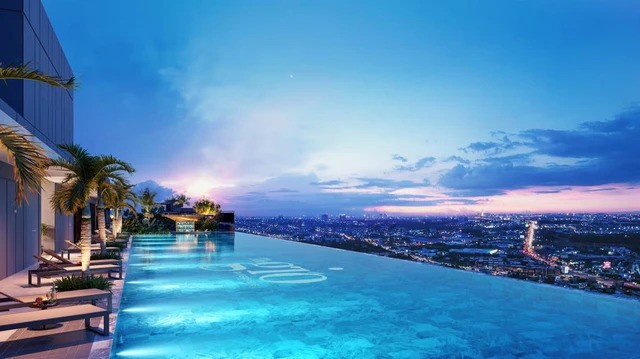 Phối cảnh hồ bơi vô cực trên tầng 40 The Gió Riverside