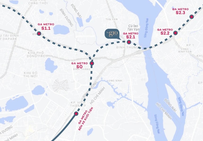 Bản đồ tuyến Metro Bình Dương và Đồng Nai.